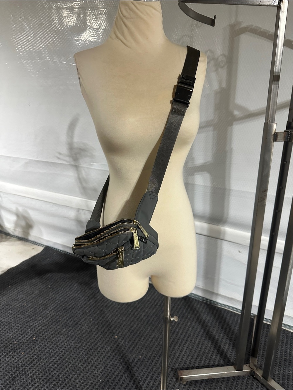 Quilted Crossbody Belt Bag in army green with Gold Hardware